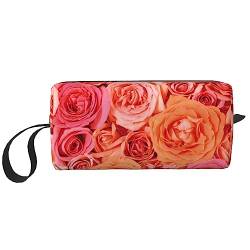 Orange Rosa Rose Kosmetiktaschen für Frauen Tragbare Make-up-Tasche Reise Aufbewahrungstasche Täglich Empfang Tasche Große Kapazität Kulturbeutel, weiß, Einheitsgröße von OUSIKA