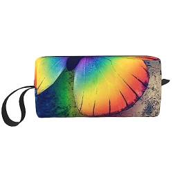 Rainbow Butterfly Kosmetiktaschen für Frauen Tragbare Make-up-Tasche Reise Aufbewahrungstasche Täglich Empfang Tasche Große Kapazität Kulturbeutel, weiß, Einheitsgröße von OUSIKA