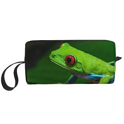 Red Eyed Tree Frog Kosmetiktaschen für Frauen Tragbare Make-up-Tasche Reise Aufbewahrungstasche Täglich Empfang Tasche Große Kapazität Kulturbeutel, weiß, Einheitsgröße von OUSIKA