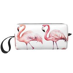 Rosa Flamingos Kosmetiktaschen für Frauen Tragbare Make-up-Tasche Reise Aufbewahrungstasche Täglich Empfang Tasche Große Kapazität Kulturbeutel, weiß, Einheitsgröße von OUSIKA