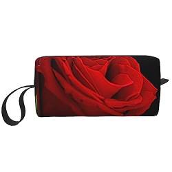 Rote Rose Schwarzer Hintergrund Kosmetiktaschen für Frauen Tragbare Make-up-Tasche Reise Aufbewahrungstasche Täglich Empfang Tasche Große Kapazität Kulturbeutel, weiß, Einheitsgröße von OUSIKA