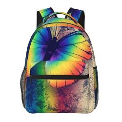 Rucksack mit Regenbogen-Schmetterlings-Druck, große Kapazität, Laptop-Tasche für Damen und Herren, lässiger Rucksack für Reisen, Büro, Schwarz , One size von OUSIKA