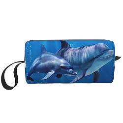 Sea Dolphins Kosmetiktaschen für Frauen Tragbare Make-up-Tasche Reise Aufbewahrungstasche Täglich Empfang Tasche Große Kapazität Kulturbeutel, weiß, Einheitsgröße von OUSIKA