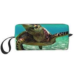 Sea Turtle Cosmetic Bags for Women Portable Makeup Bag Travel Storage Bag Daily Receive Bag Large Capacity Culletry Bag, weiß, Einheitsgröße von OUSIKA