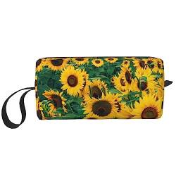 Viele schöne Sonnenblumen Kosmetiktaschen für Frauen Tragbare Make-up-Tasche Reise Aufbewahrungstasche Täglich Empfang Tasche Große Kapazität Kulturbeutel, weiß, Einheitsgröße von OUSIKA