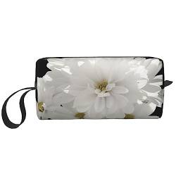 Weiße Blumen Kosmetiktaschen für Frauen Tragbare Make-up-Tasche Reise Aufbewahrungstasche Täglich Empfang Tasche Große Kapazität Kulturbeutel, weiß, Einheitsgröße von OUSIKA