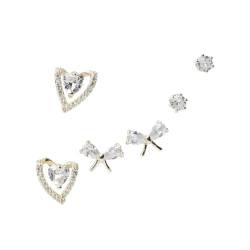OUSIMIYA - Mini-Ohrringschleifen, Herz und Lichtpunkt 925er Silber 18 Karat Vergoldet. 3 Paar (18 Karat Vergoldet) von OUSIMIYA
