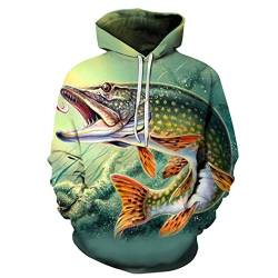 OUTDQSAFE Fisch Print Hoodies 3D Herren Trainingsanzüge Sweatshirt Unisex Langarm Pullover Sommer HH108 L von OUTDQSAFE