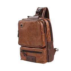 Herren Sling Bag Crossbody PU Leder Schulterrucksack mit USB Ladeanschluss Vintage Brusttasche für Herren braun braun von OUTLEYNY