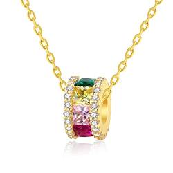 OUXi Bunte Kristallstein-Anhänger-Halskette für Frauen, mehrfarbige Edelstein-Smaragd-, Rubin-, Citrin-Halsketten, zarter und schöner Schmuck, Perlenkette aus 925er Silber und 18 Karat Gold von OUXi