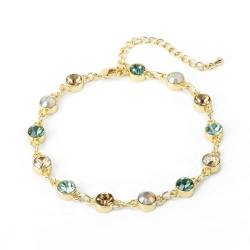 OUXi Buntes Kristallstein-Armband für Frauen, Mehrfarbiger Geburtsstein-Smaragd, Weißes Rosa Grüner Kristallschmuck-Armbänder, 18K Goldpaltierter Edelstahl-Handkette von OUXi