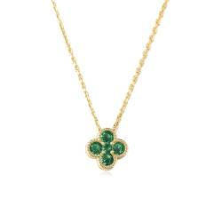 OUXi Glücksklee-Halskette aus 18 Karat Gold für Damen, 925er Sterlingsilber, grüner Smaragdkristall, Diamant-Anhänger, Strass-Halsketten, Zirkonia-Ketten von OUXi