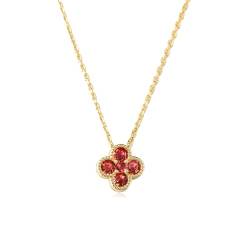 OUXi Glücksklee-Halskette aus 18 Karat Gold für Damen, 925er Sterlingsilber mit rotem Rubin-Kristall-Diamant-Anhänger, Strass-Halsketten, Zirkonia-Ketten von OUXi