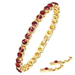 OUXi Rubin-Tennis-Armband als Geschenk für Frauen, handgefertigtes Weihnachtsarmband mit 18 Karat vergoldetem, glänzendem weißem österreichischen Kristall von OUXi