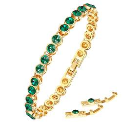 OUXi Smaragdgrünes Tennisarmband für Damen, Türkis 18 Karat Gold, Weihnachts-Valentinstagsgeschenk für Mädchen, vergoldetes, verstellbares Tennisarmband mit Abendkleid oder Diamantkleid von OUXi