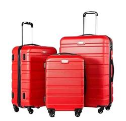 OUYUE Koffer 3-teiliges ABS-Gepäckset Mit TSA-Schlössern, Inklusive 20", 24", 28" Spinner-Koffer Reisekoffer (Color : Rood, Size : 20+24+28in) von OUYUE