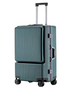 OUYUE Koffer Hartgepäck Mit Vordertasche, Koffer Mit Aluminiumrahmen, TSA-Schloss, Handgepäck Reisekoffer (Color : Grün, Size : 20 inch) von OUYUE