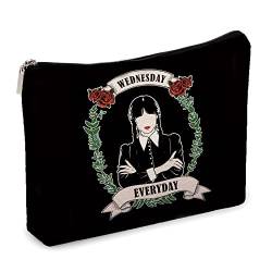 OUZ Addams Make-up-Tasche, Addams Wednesday Fans Geschenk Kosmetiktasche, Addams Movie Merchandise für Frauen Mädchen (schwarze Mittwoch-Make-up-Tasche) 8M001, Schwarz von OUZ