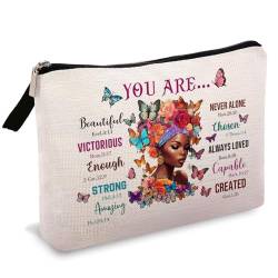 OUZ Kosmetiktasche für Damen, afrikanische amerikanische Make-up-Tasche, inspirierendes Geschenk, Reise-Make-up-Tasche, Reißverschluss, wiederverwendbar, Kosmetik-Organizer, "God Says You are Unique von OUZ