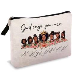 OUZ Kosmetiktasche für Damen, afrikanische amerikanische Make-up-Tasche, inspirierendes Geschenk, Reise-Make-up-Tasche, Reißverschluss, wiederverwendbar, Kosmetik-Organizer, "God Says You are Unique von OUZ