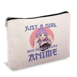 OUZ Make-up-Tasche für Anime-Fans und Anime-Liebhaber, Reise-Kosmetiktasche für Mädchen, Make-up-Organizer, Reißverschlusstasche "Just A Girl Who Really Loves Anime", Beige von OUZ