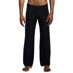 Seide Yoga Hose für Männer, Herren Lange Eisseide Harem Yoga Pilates Hose Lounge Hose Nachtwäsche Hose mit elastischem Kordelzug Gr. 36-41, Schwarz von OUlike