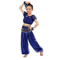 OVERDOSE Kinder Mädchen Bauchtanz Kostüme Kinder Bauchtanz Ägypten Tanztuch Belly Dance Costumes (110-140 cm) (S, Blau) von OVERDOSE