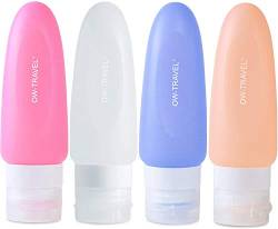 OW-Travel Silikon Reiseflaschen für Reise-Körperpflegeartikel (4 Stück) TSA-konforme auslaufsichere BPA freie nachfüllbare zusammendrückbare Reiseflasche für Flüssigkeiten Creme Lotion Shampoo von OW-Travel