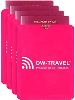 OW-Travel TÜV geprüfte RFID Schutzhülle Kreditkarten 100% Schutz NFC Schutzhüllen, Reisepasshülle Reisezubehör für Kreditkarte Personalausweis EC Bankkarten Visa: 4ReisepassBlockerRosa von OW-Travel