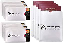 OW-Travel TÜV geprüfte RFID Schutzhülle Kreditkarten 100% Schutz NFC Schutzhüllen Reisepasshülle Reisezubehör für Kreditkarte Personalausweis EC Bankkarten Visa:10Kartenschutz+4Reisepass von OW-Travel