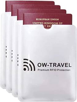 OW-Travel TÜV geprüfte RFID Schutzhülle Kreditkarten NFC Schutzhüllen Reisepasshülle Reisezubehör für Kreditkarte Personalausweis EC Bankkarten Visa Ausweis:4 ReisepassBlockerSilber von OW-Travel