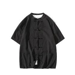 Causal Shirt Herren, Traditioneller Chinesischer Stil, Hanfu Lockeres Hemd Kung-Fu-Uniform Hemd Porzellan Frosch Knopf Sommerkleidung C-Black XXL von OWLKAY