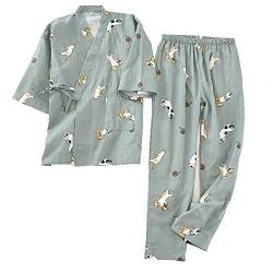 OWLONLINE Bequemer japanischer Kimono-Pyjama aus reiner Baumwolle für Damen, Größe XL-O13 von OWLONLINE