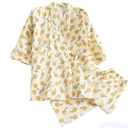 OWLONLINE Bequemer japanischer Kimono-Pyjama aus reiner Baumwolle für Damen, Größe XL-O21 von OWLONLINE