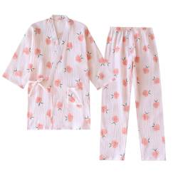 OWLONLINE Bequemer japanischer Kimono-Pyjama aus reiner Baumwolle für Damen, Größe XL-O3 von OWLONLINE