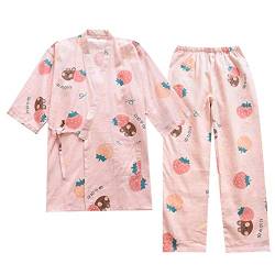 OWLONLINE Bequemer japanischer Kimono-Pyjama aus reiner Baumwolle für Damen, Größe XL-O4 von OWLONLINE
