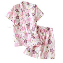 OWLONLINE Japanische Kurzarmhose für Damen mit kurzen Ärmeln Pyjama Yukata Kimono (Größe L, A42) von OWLONLINE