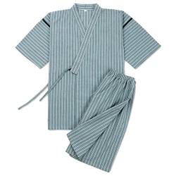 OWLONLINE Japanischer Kimono Herren Plus Size Pyjama Kurzarm Top und Hose Nachtwäsche Pyjama Set Größe XL-A7 von OWLONLINE