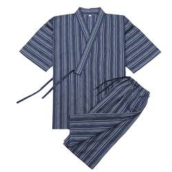 OWLONLINE Japanischer Kimono Herren Plus Size Schlafanzug Kurzarm Top und Hose Nachtwäsche Schlafanzug Set Größe XL-A2 von OWLONLINE