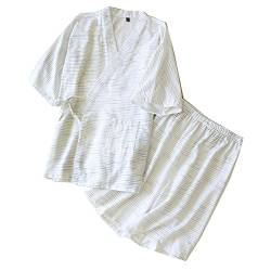 OWLONLINE Japanischer Kimono Herren-Pyjama Kurzarm-Oberteil und Hose Nachtwäsche-Pyjama-Set Größe L-Weiß von OWLONLINE
