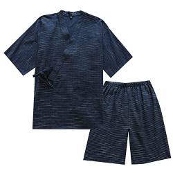 OWLONLINE Japanischer Kimono Herren-Pyjama Kurzarm-Oberteil und Hose Nachtwäsche-Pyjama-Set Größe M-Navy von OWLONLINE