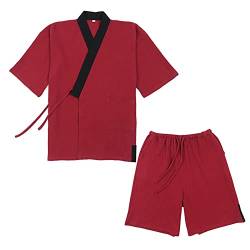 OWLONLINE Japanischer Kimono-Herren-Pyjama in Übergröße, kurzärmliges Oberteil und Hose, Nachtwäsche-Pyjama-Set, Größe L-A15 von OWLONLINE