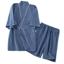 OWLONLINE Japanischer Kimono-Herrenpyjama, kurzärmliges Oberteil und Hose, Nachtwäsche, Pyjama-Set, Größe L-A16 von OWLONLINE