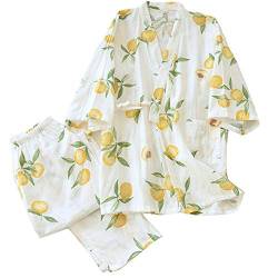 OWLONLINE Japanischer Kimono-Pyjama aus Reiner Baumwolle für Damen Größe L A12 von OWLONLINE