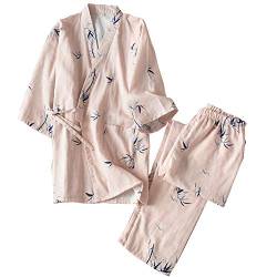 OWLONLINE Japanischer Kimono-Pyjama aus Reiner Baumwolle für Damen Größe L A16 von OWLONLINE