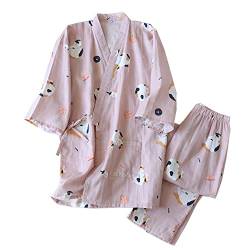 OWLONLINE Japanischer Kimono-Pyjama aus Reiner Baumwolle für Damen Größe L A41 von OWLONLINE