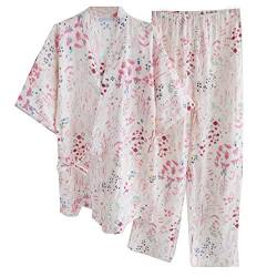 OWLONLINE Japanischer Kimono-Pyjama aus Reiner Baumwolle für Damen Größe M A24 von OWLONLINE