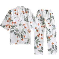 OWLONLINE Japanischer Kimono-Pyjama aus Reiner Baumwolle für Damen Größe M A32 von OWLONLINE