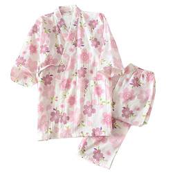 OWLONLINE Japanischer Kimono-Pyjama aus Reiner Baumwolle für Damen Größe M A40 von OWLONLINE