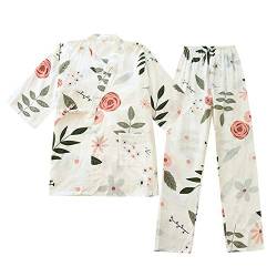 OWLONLINE Japanischer Kimono-Pyjama aus reiner Baumwolle für Damen Größe M A13 von OWLONLINE